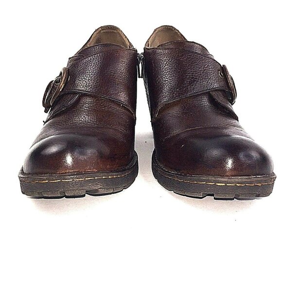 Born b.o.c. Womens Brown Leather High Heel Booties Side-Zip Buckle US sz 10 - Picture 2 of 12